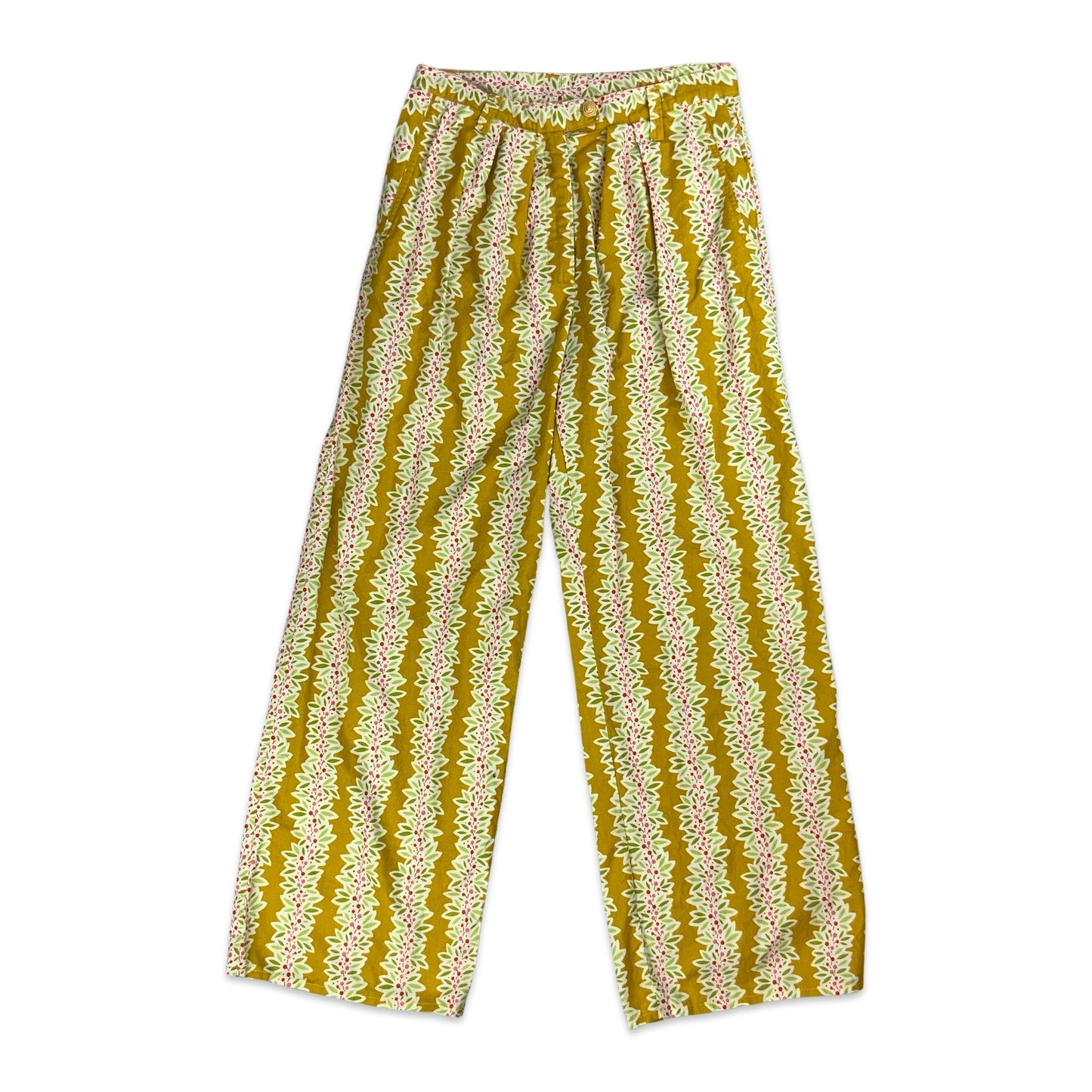 Vintage Yellow Floral Wide Leg Trousers 6 8 10