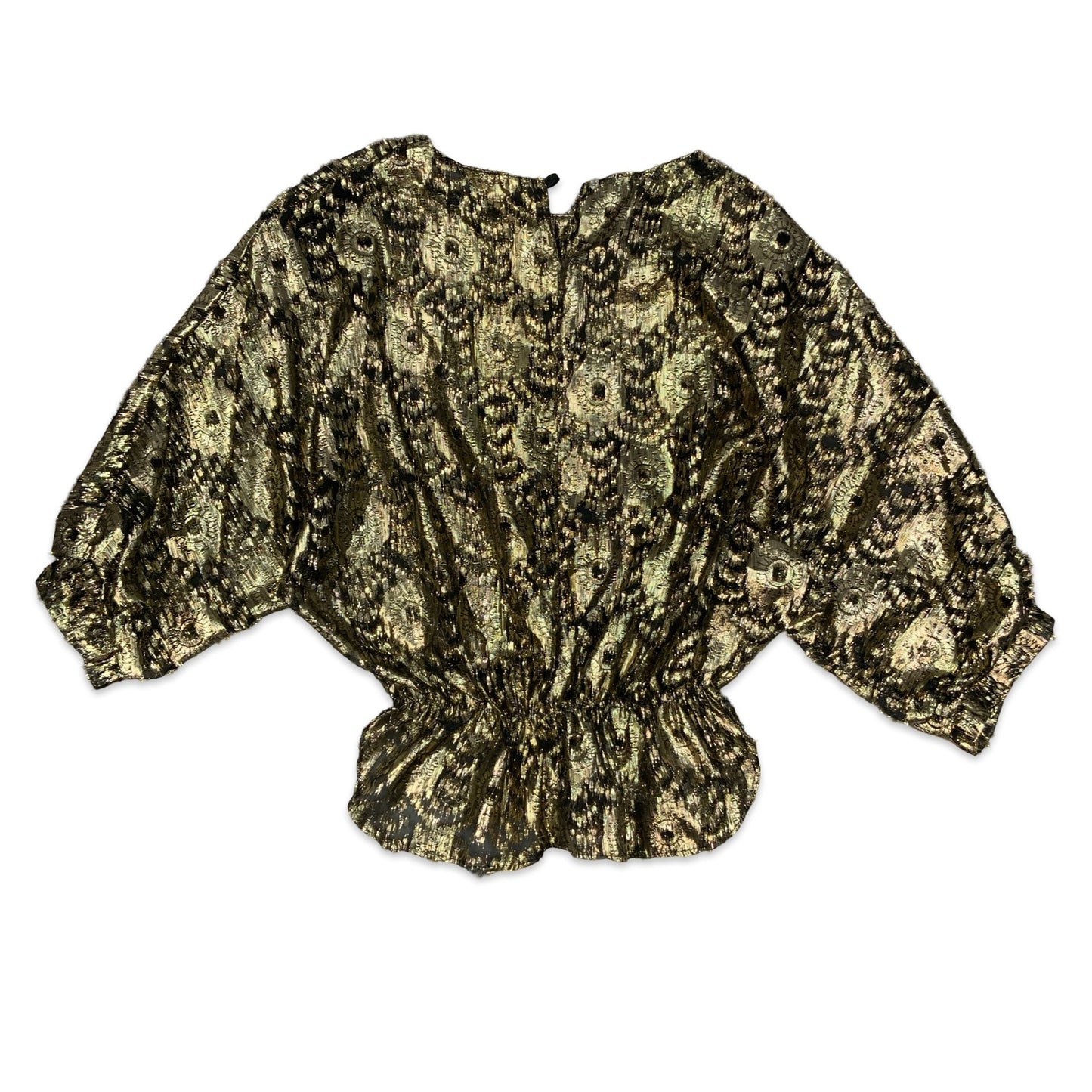 80s Black & Gold 3/4 Sleeve Blouse 10 12
