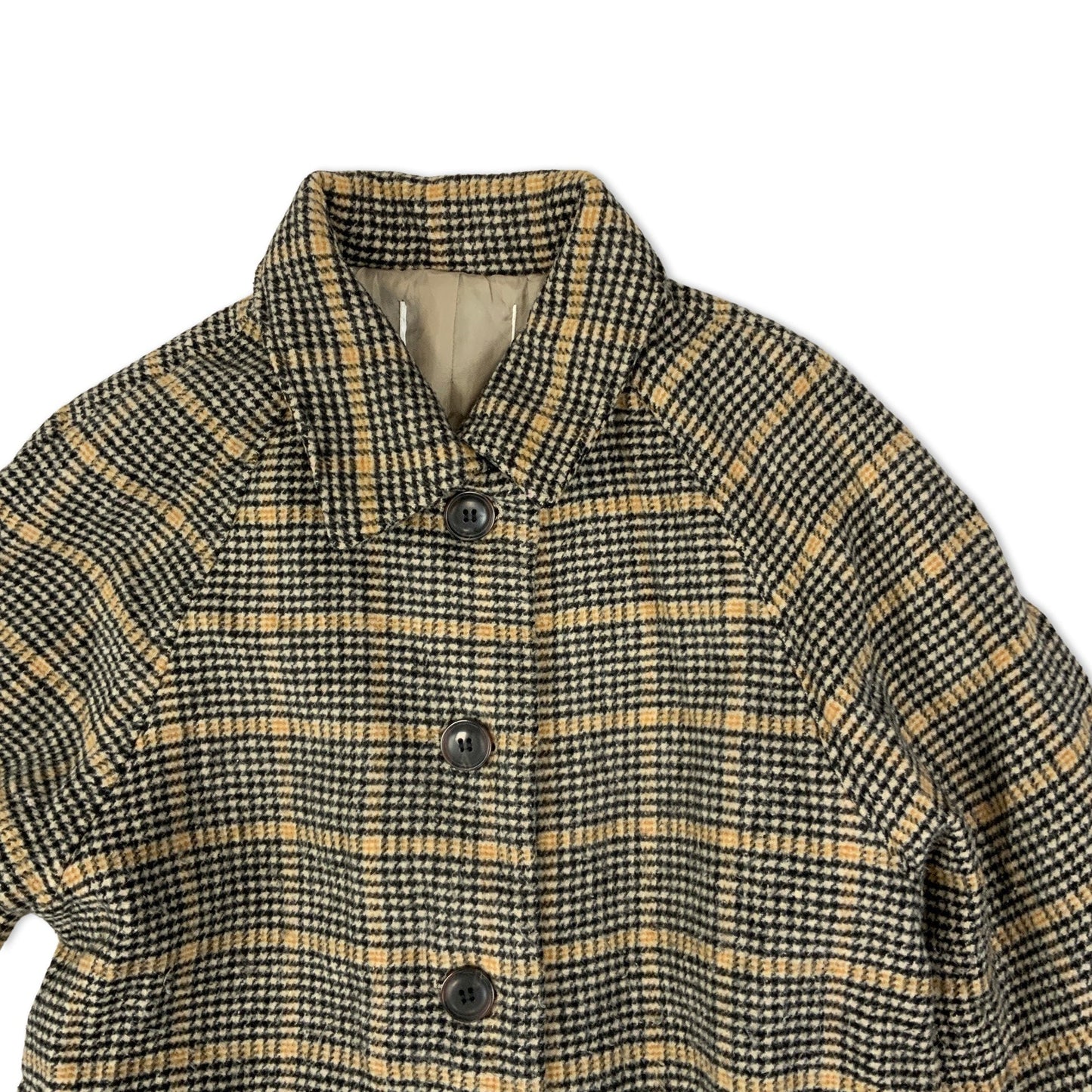 Vintage Y2K Beige and Black Tartan Ladies' Trench Coat 12