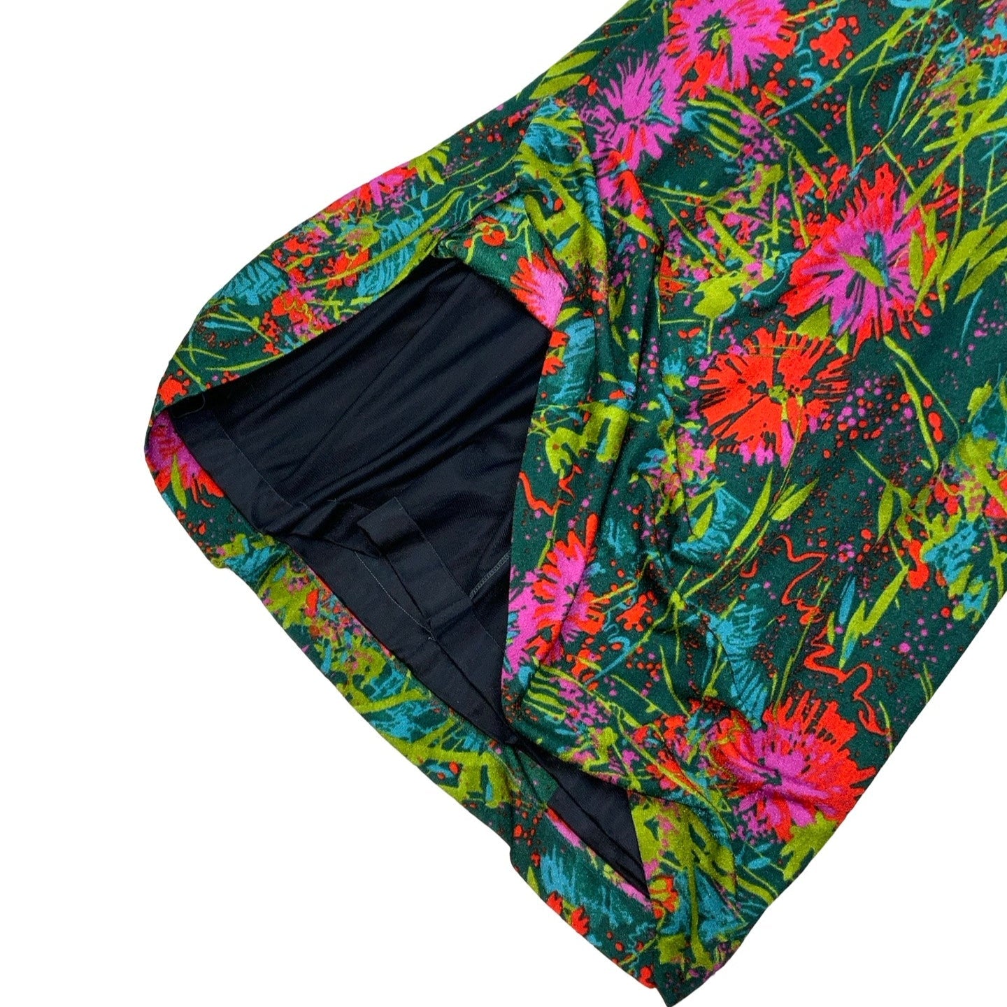 Vintage 70s 80s Green Pink Red Paint Splash Floral Sleeveless Maxi Dress 4 6 8 10