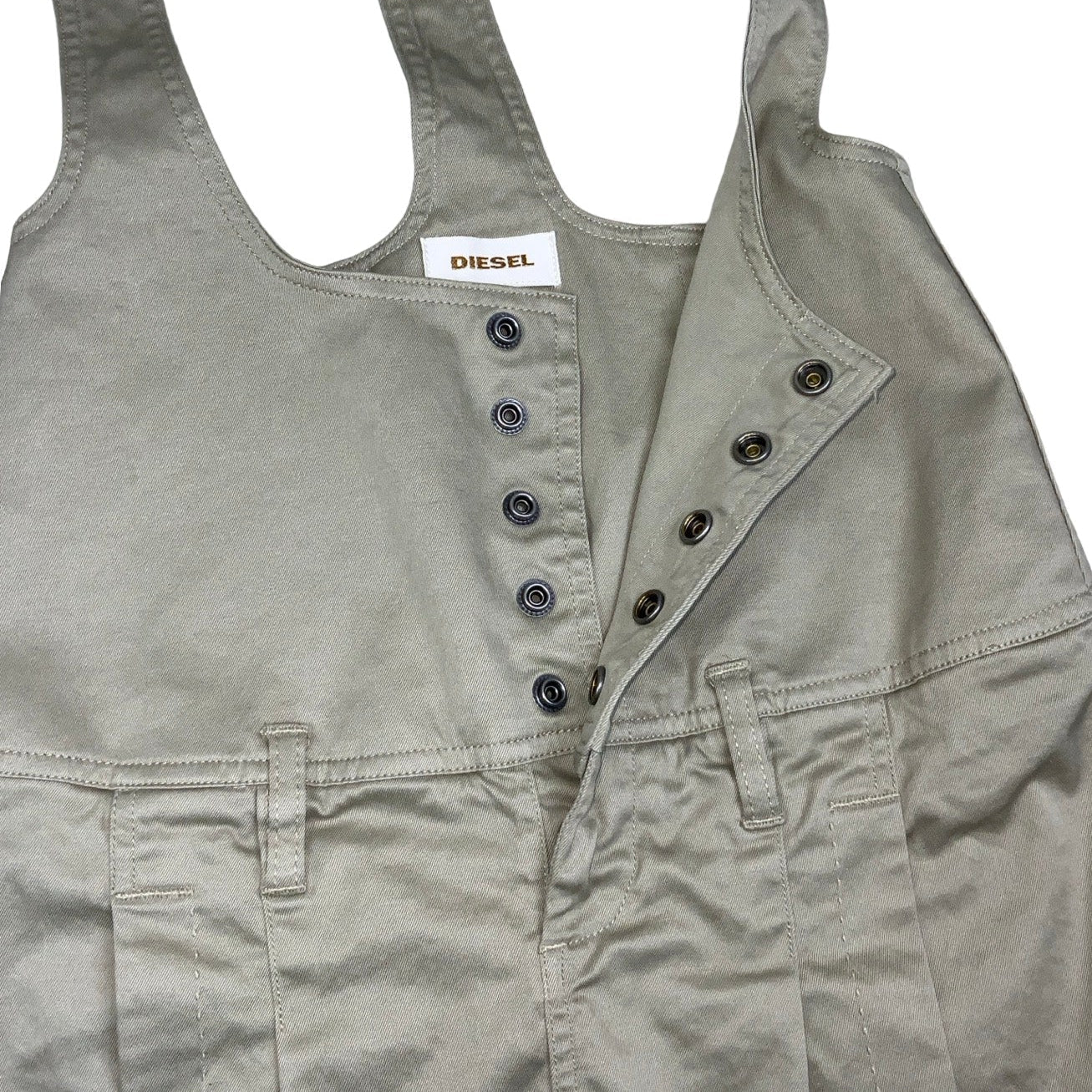 Vintage ‘Diesel’ Beige Denim Dungaree Pinafore Mini Dress 8 10