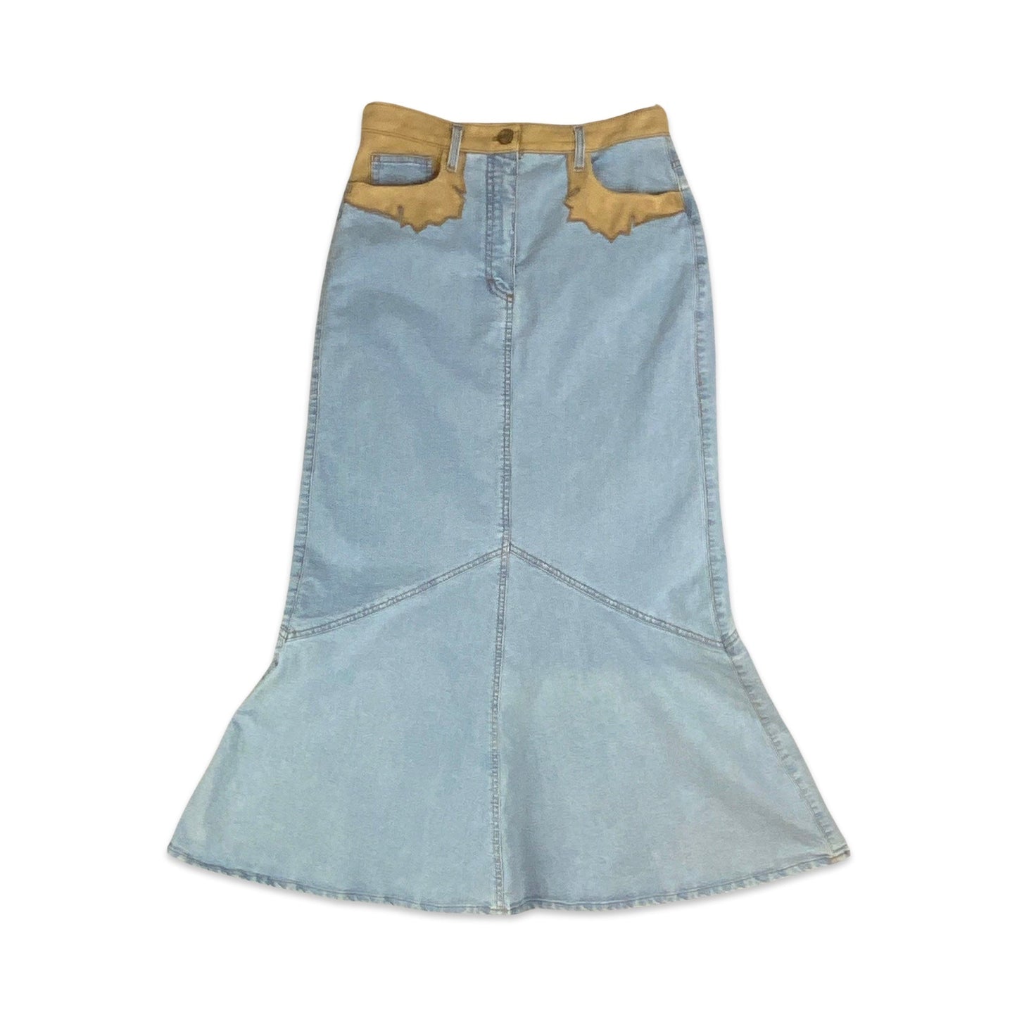 90s Light Denim Maxi Mermaid Skirt 8 10 12