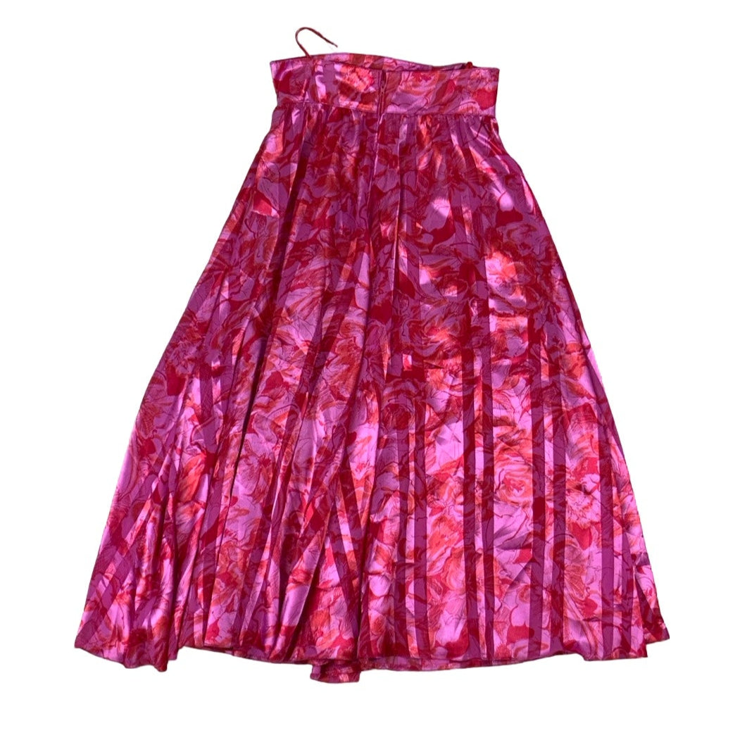 Vintage 80s Pink Pleated Floral Maxi Skirt XS 8