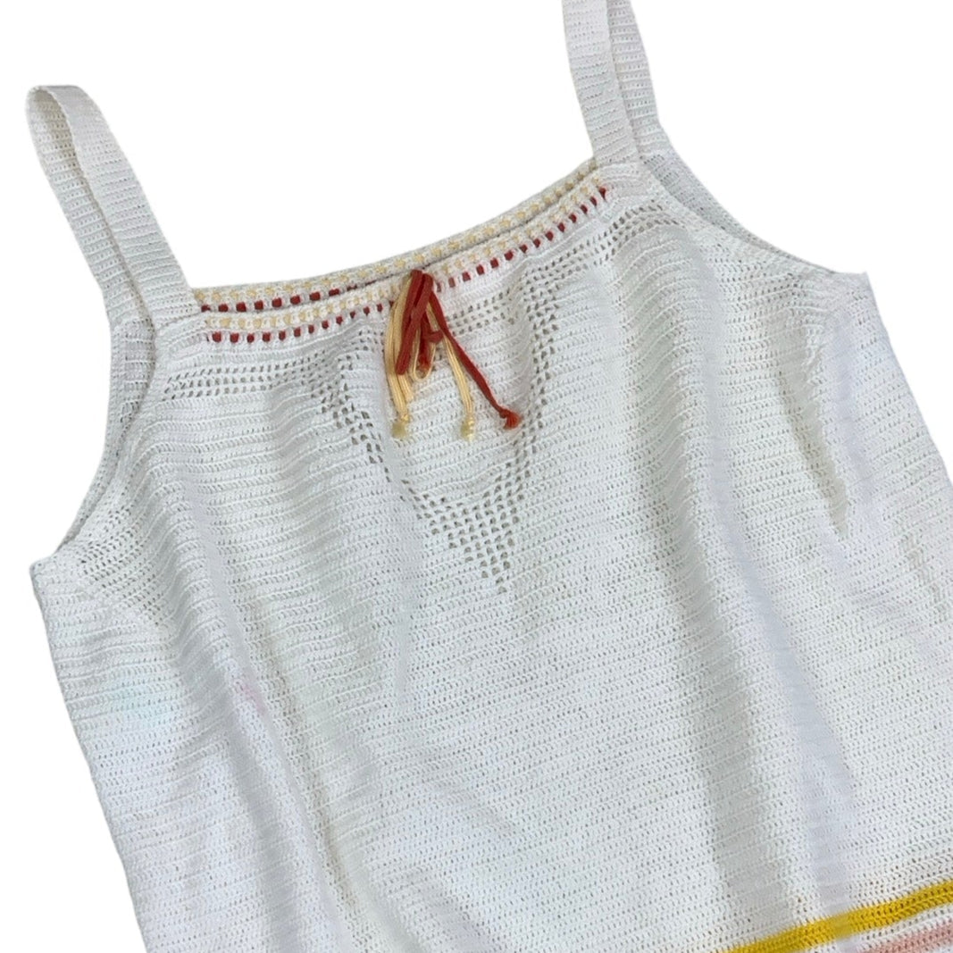 Vintage 90s Y2K White Yellow Orange Tank Top UK 8 10