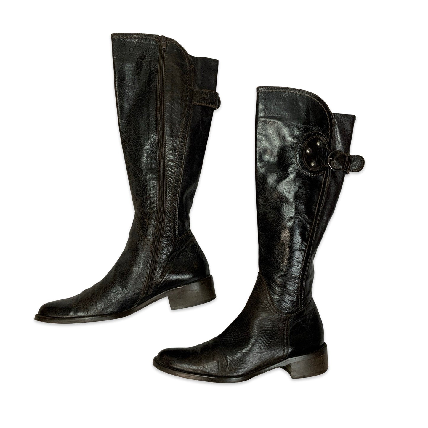 Vintage Dark Brown Leather Boots with Buckle UK 4.5