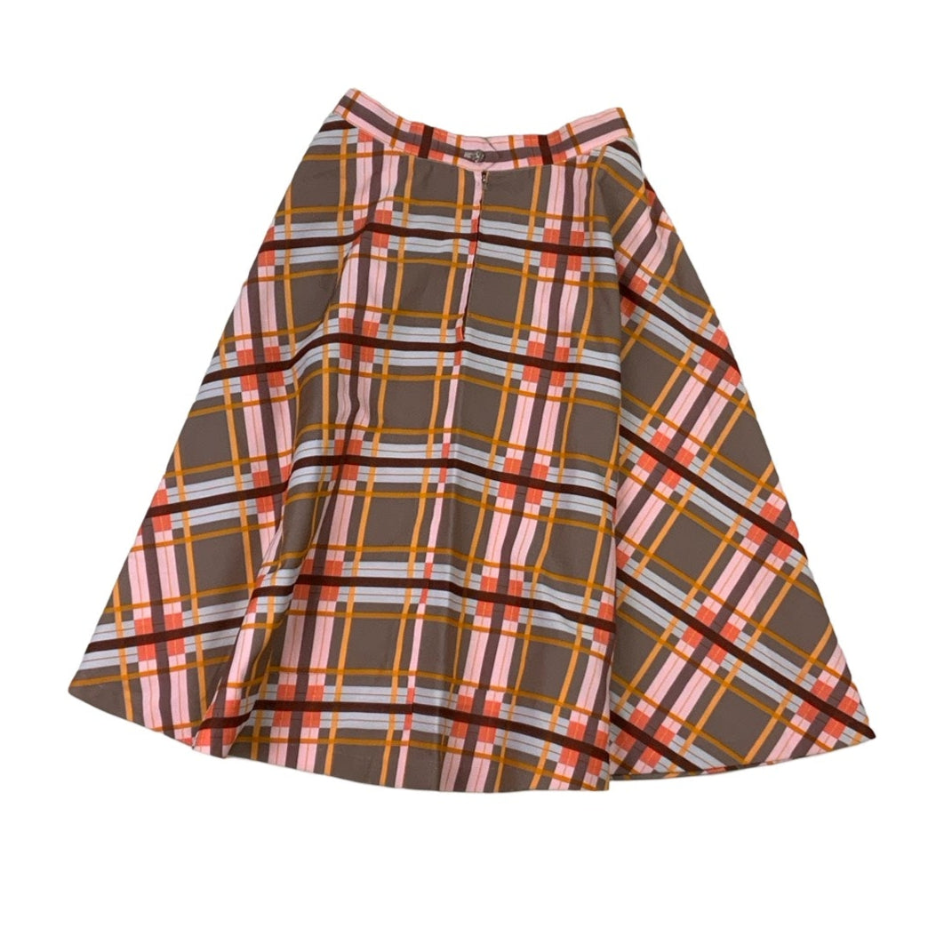 Vintage 70s Brown Orange Pink Aline Maxi Skirt S 8 10