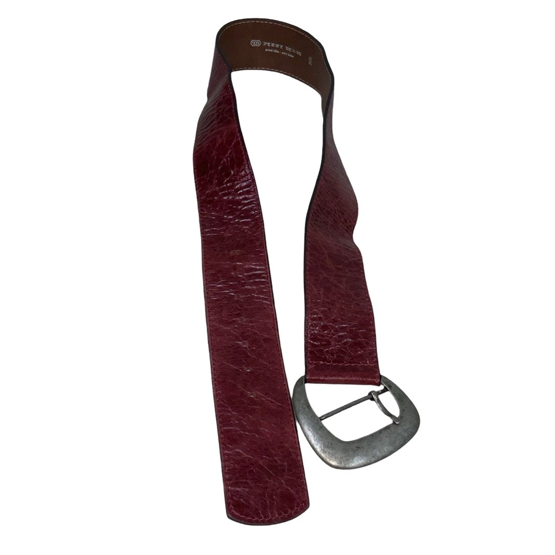 Vintage 80s 90s 'Penny Belts' Red Textured Leather Asymmetric Square Buckle Belt