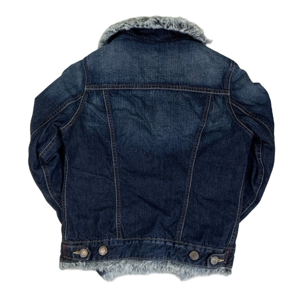Vintage 00s Redloop Grey Faux Fur Sherpa Denim Jacket 10 12 S