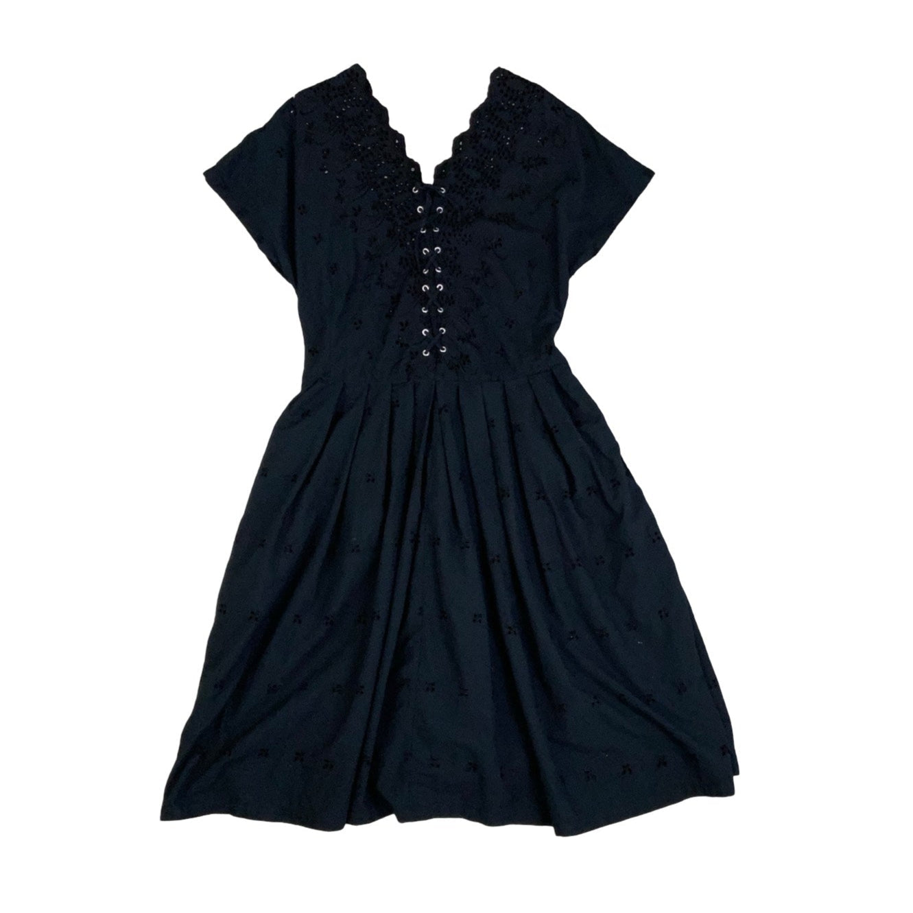Vintage Black Floral Cut Out Midi Cocktail Occasion Dress 12 14