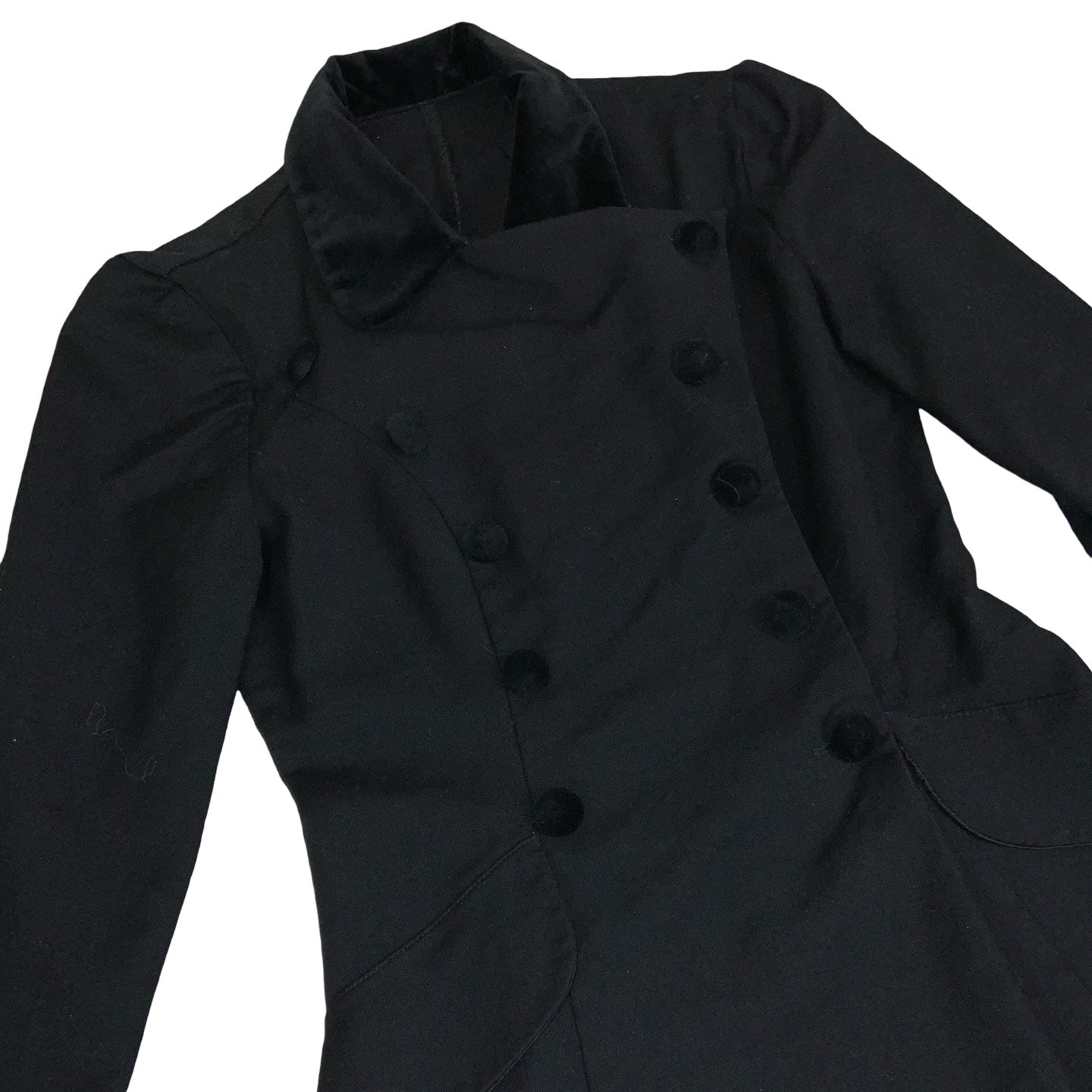 Vintage Black Double Breasted Gothic Wool Duster Blazer Coat 8 10 XS S