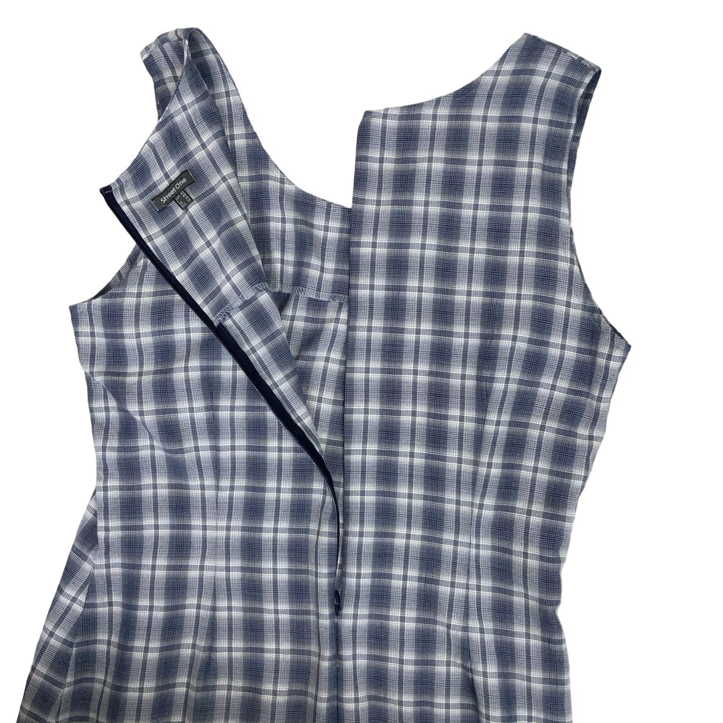 Vintage 90s ‘Street One’ Blue White Checked Sleeveless Maxi Dress 12 14