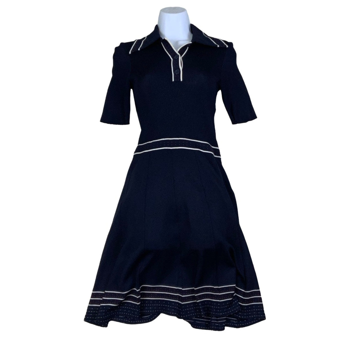 Vintage ‘Les Carnards’ Navy Blue White Red Aline Midi Dress 4 6