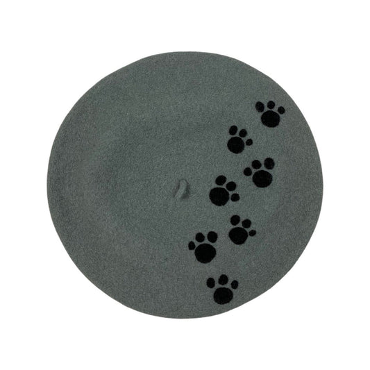 Vintage Grey Paw Print Beret