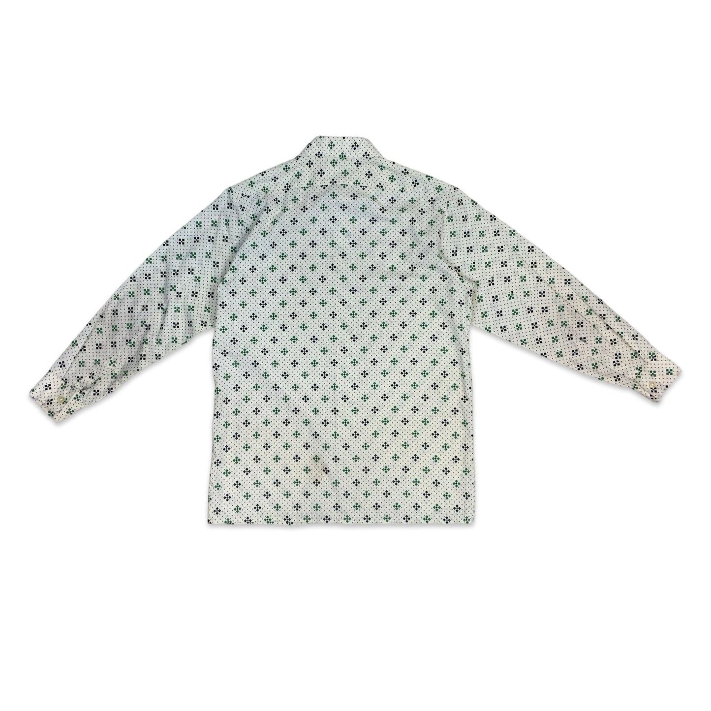 70s Cream Black & Green Geometric Print Shirt XS S