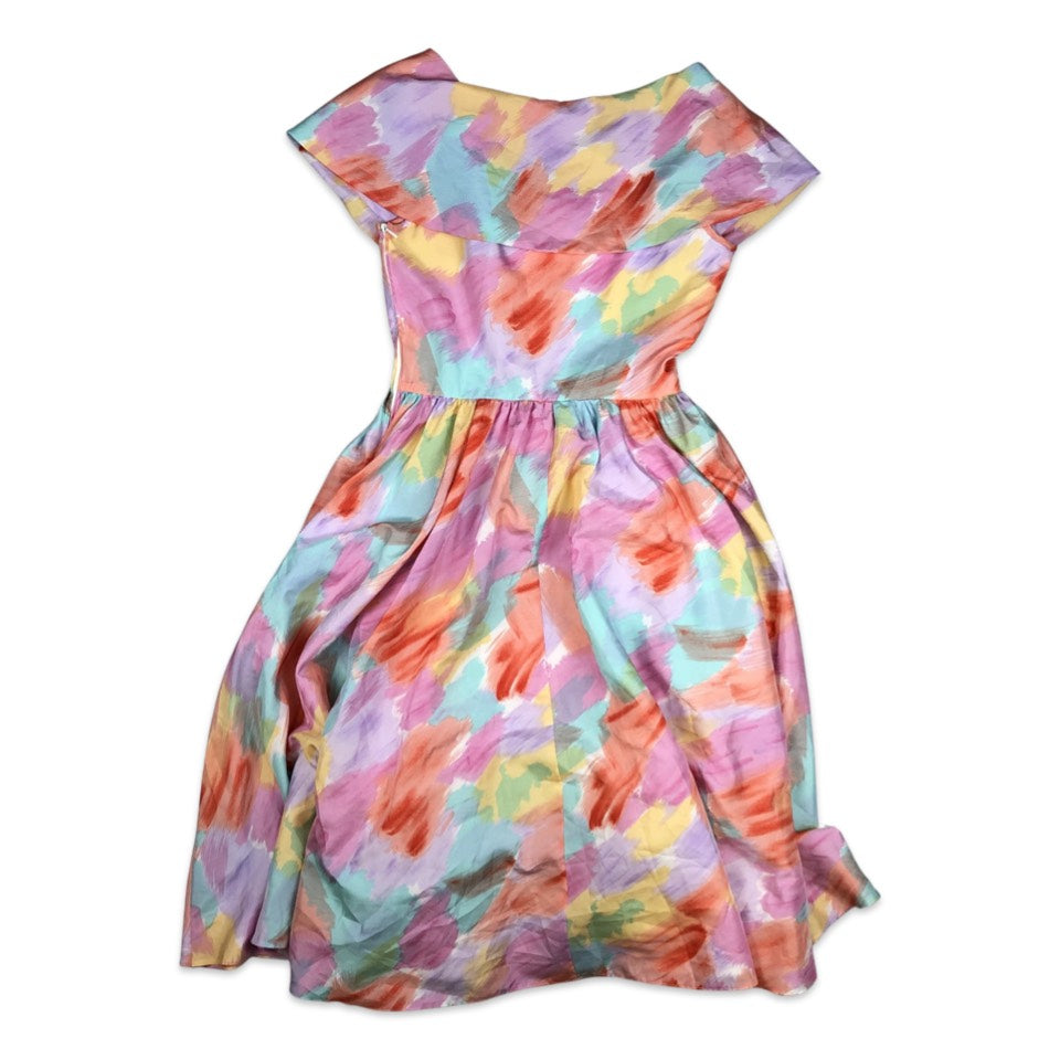 Vintage Vera Mont Pastel Dress Pink Red Blue 6 8