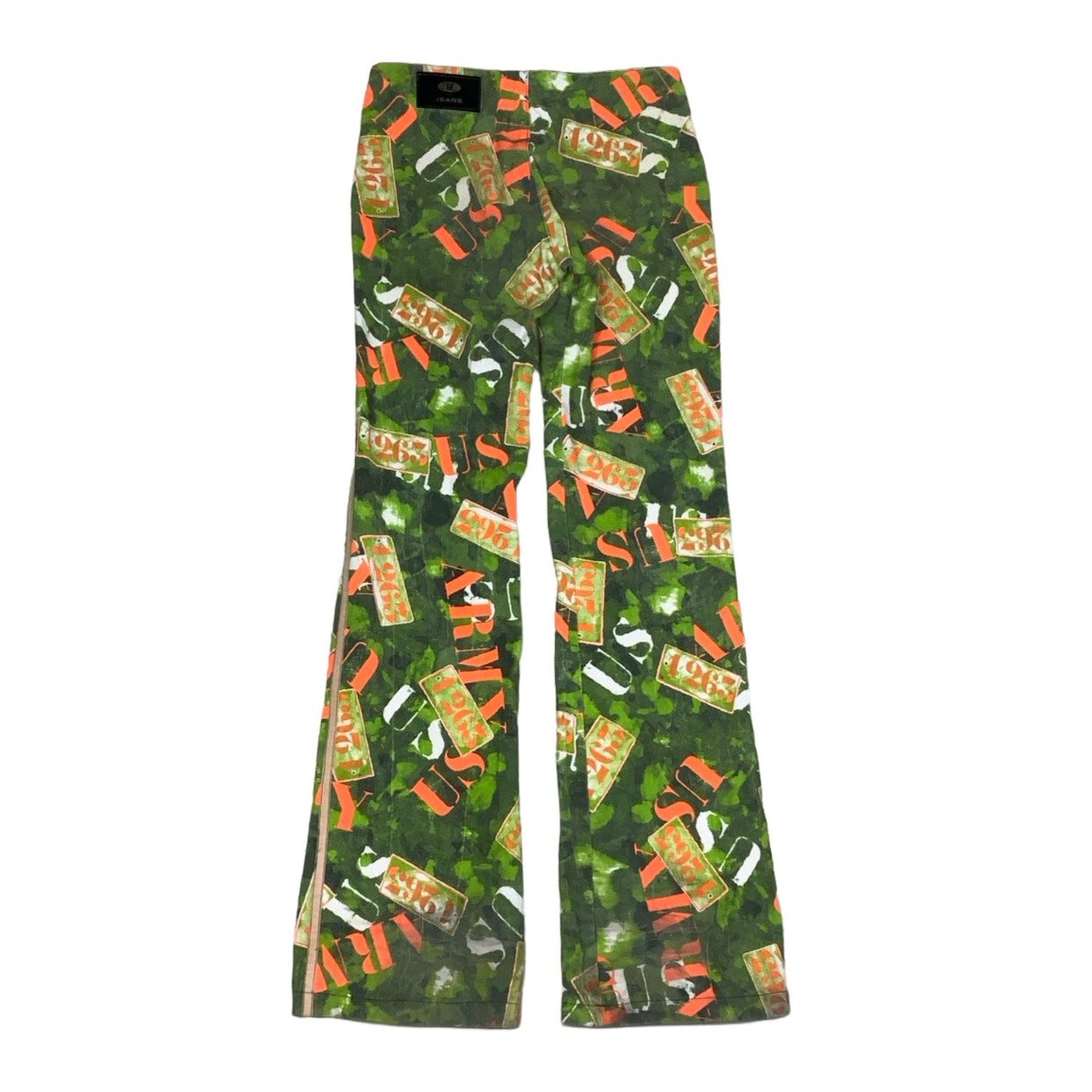 Vintage ‘E&L Jeans’ High Waisted Green Orange White ‘1263 Army’ Flared Jeans 8 10
