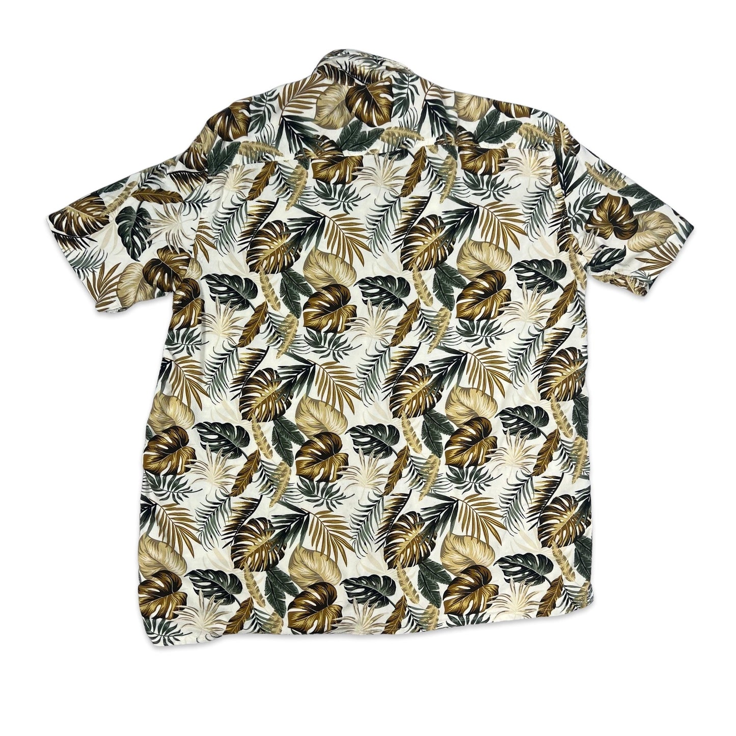 Vintage White Brown & Green Botanical Print Hawaiian Shirt M L