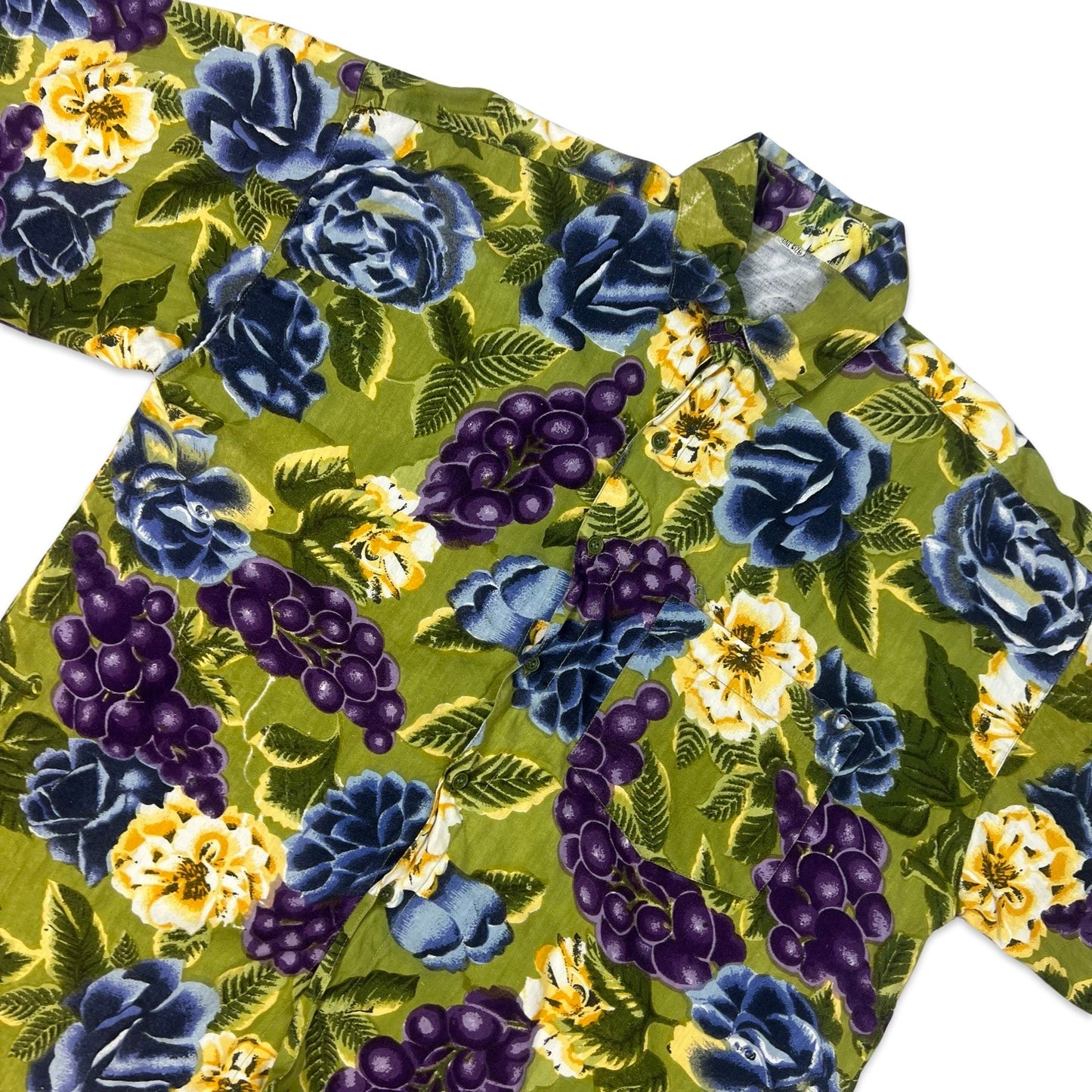 Vintage Green & Purple Botanical Grape Print Hawaiian Shirt M L
