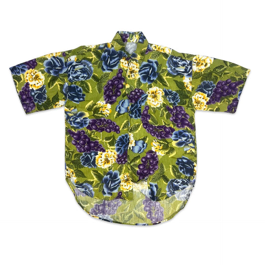 Vintage Green & Purple Botanical Grape Print Hawaiian Shirt M L