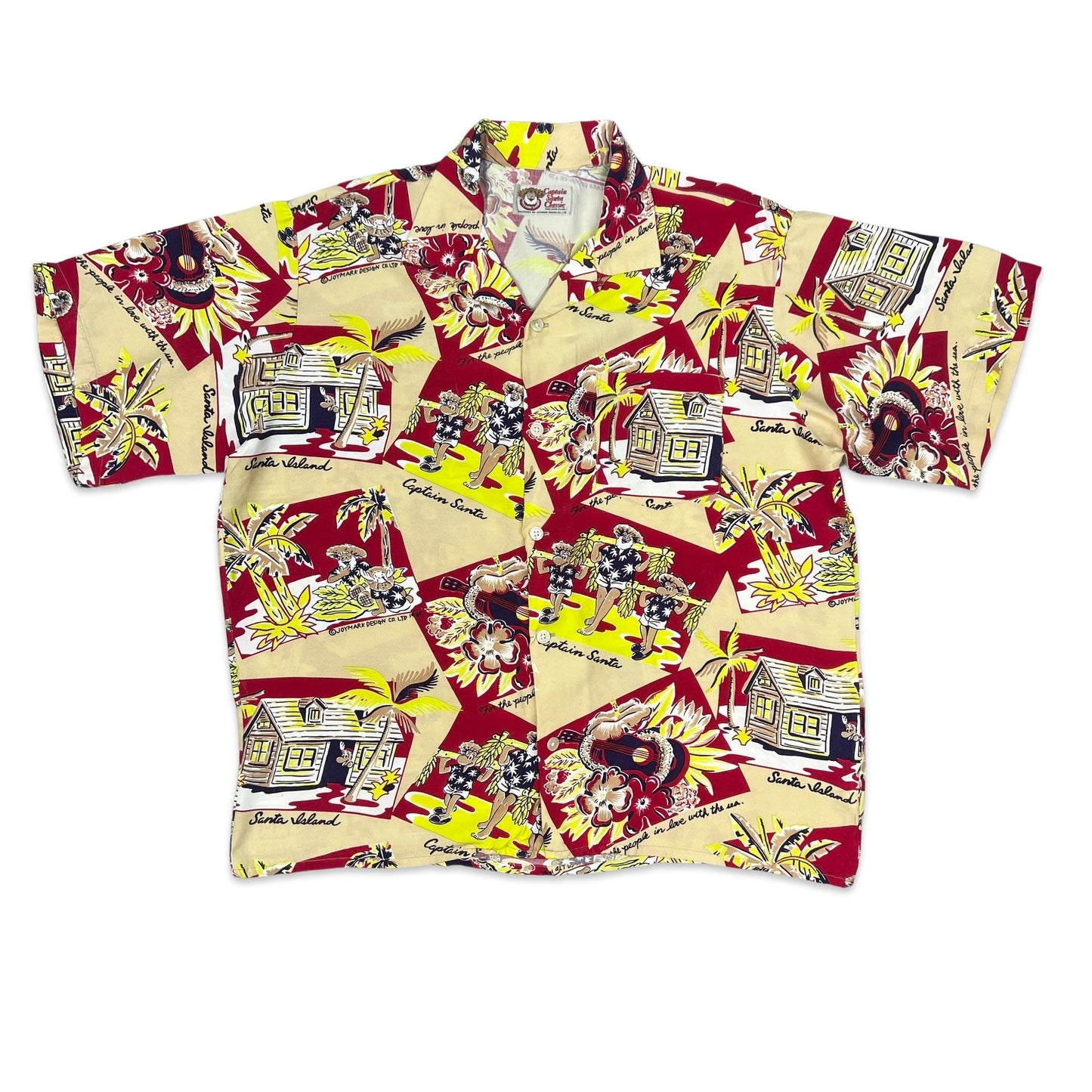 Vintage Santa on Holiday Print Hawaiian Shirt L XL