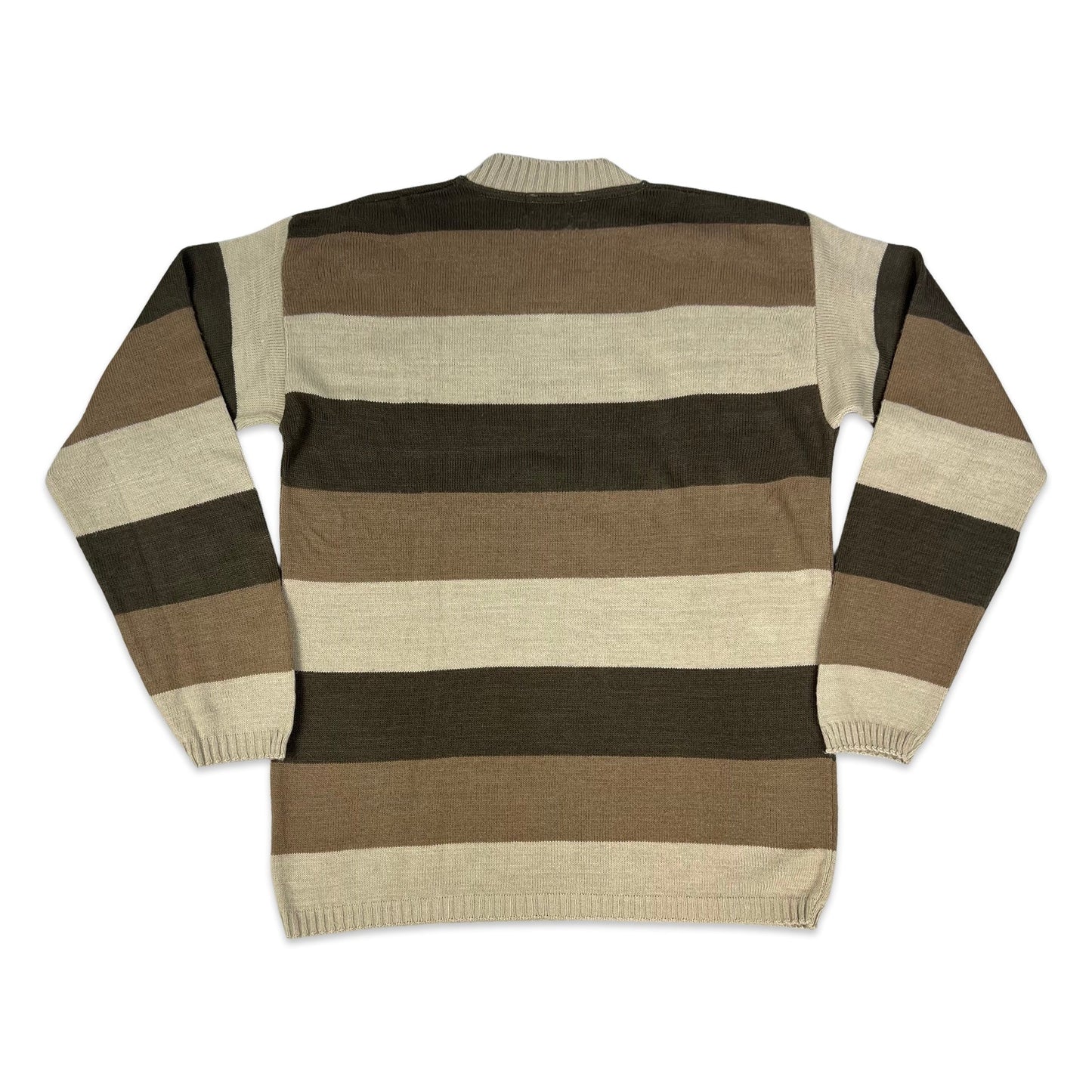 Vintage 80s 90s Ralph Lauren Brown Striped V-neck Knit Jumper M L