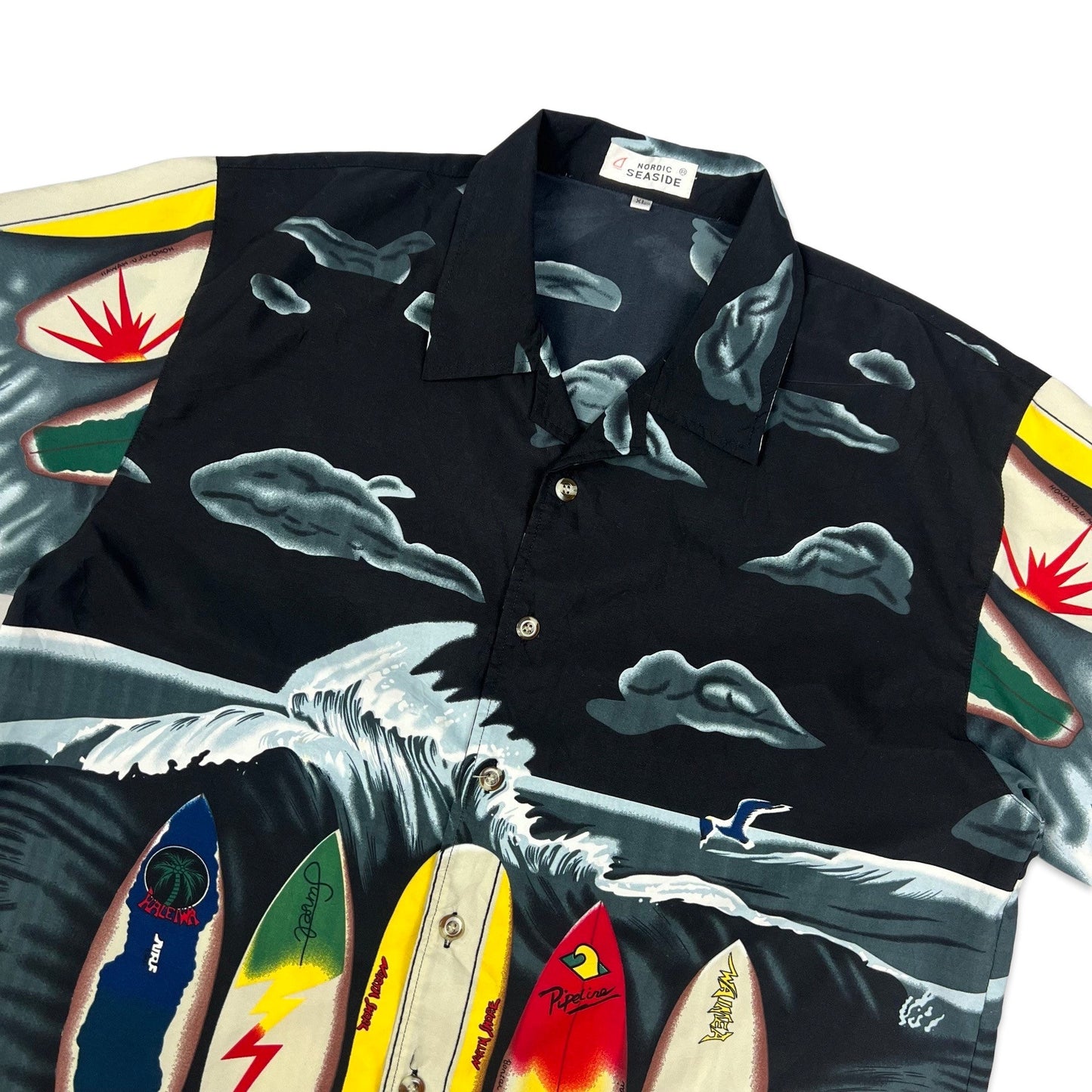 Vintage Surfboard Print Hawaiian Shirt L XL