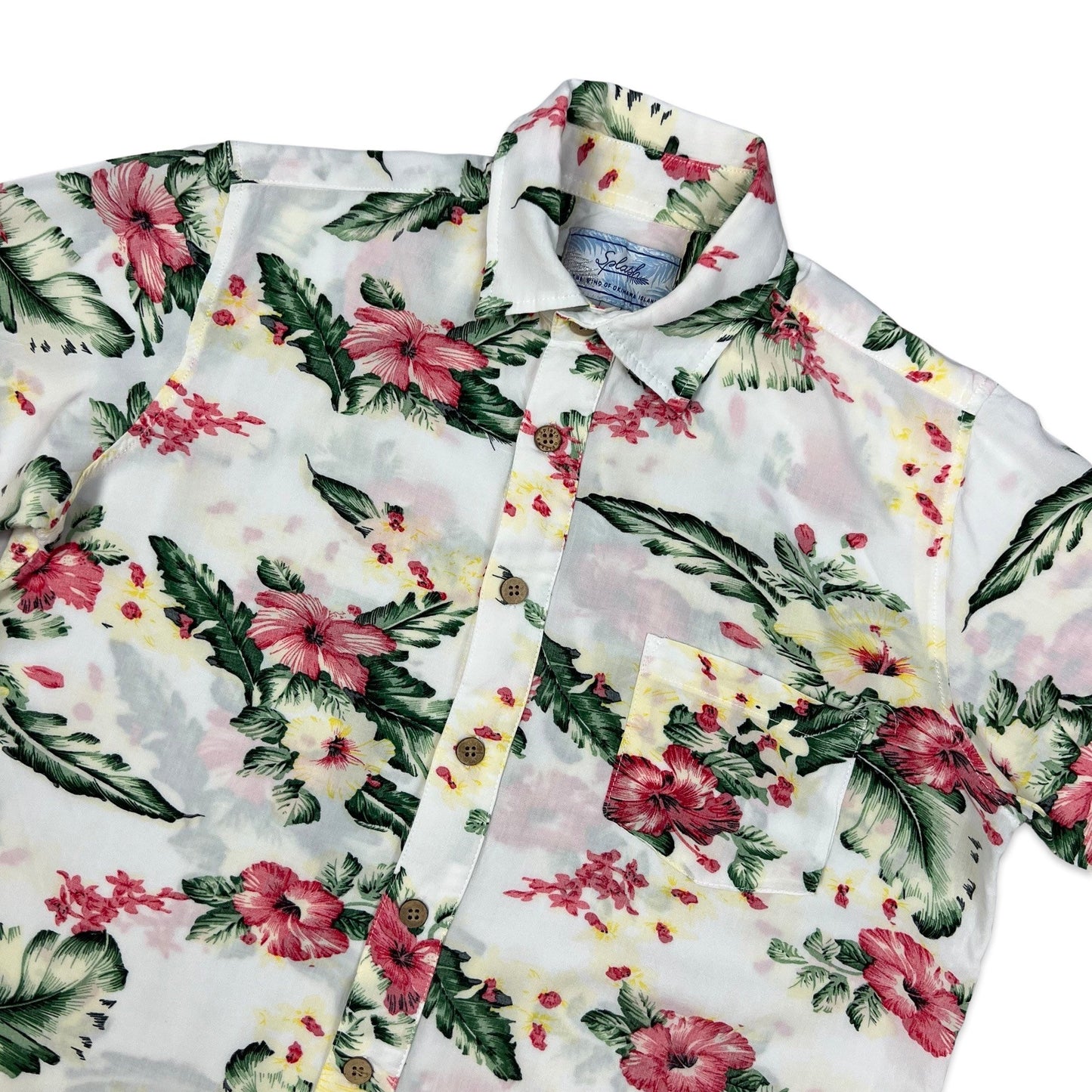 Vintage White Floral Print Hawaiian Shirt S M