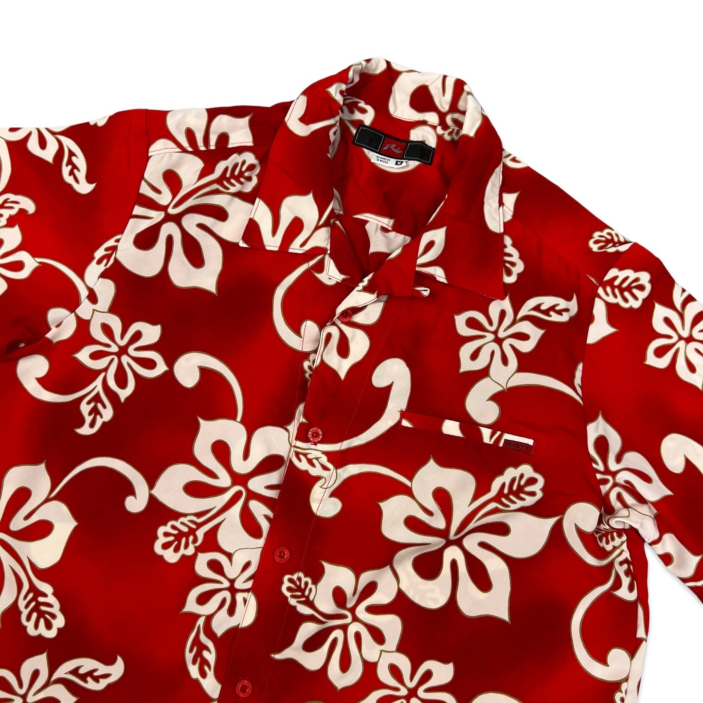 Vintage Red & White Abstract Print Hawaiian Shirt M L