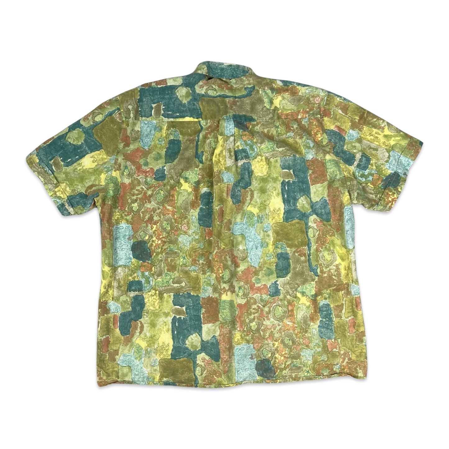 Vintage 80s Green Teal & Brown Abstract Print Shirt L XL