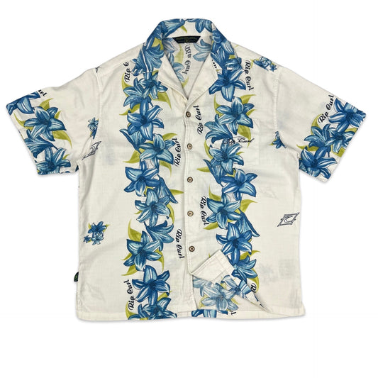 Vintage Rip Curl White & Blue Hawaiian Shirt M L
