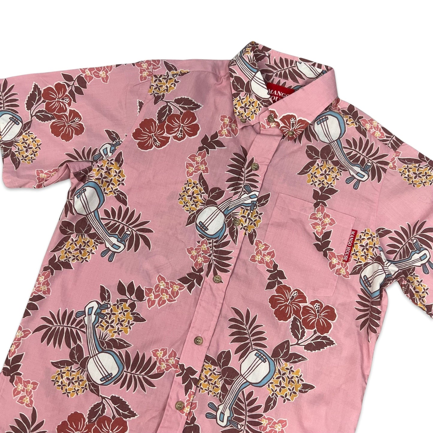 Vintage Pink Floral Print Hawaiian Shirt S M