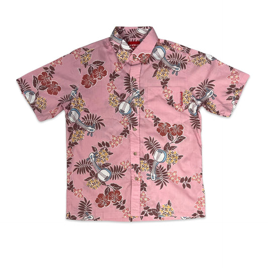 Vintage Pink Floral Print Hawaiian Shirt S M
