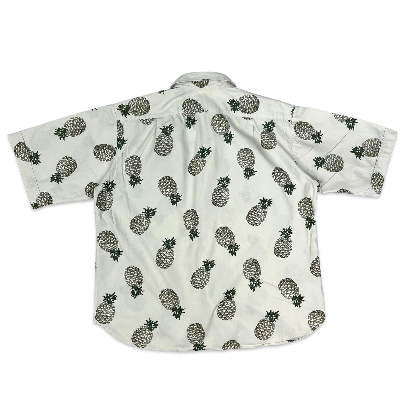 Vintage Pineapple Print White Hawaiian Shirt L XL