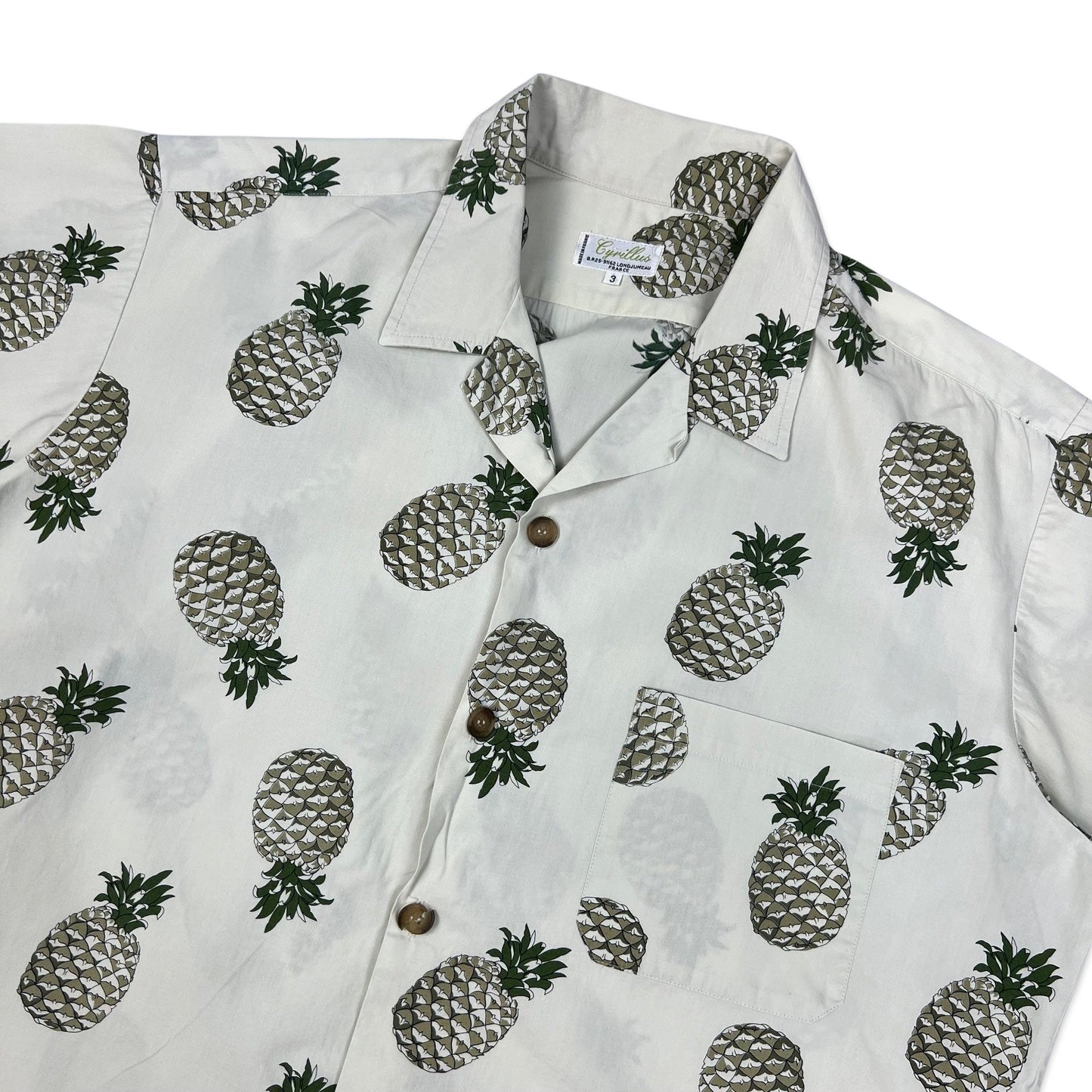 Vintage Pineapple Print White Hawaiian Shirt L XL