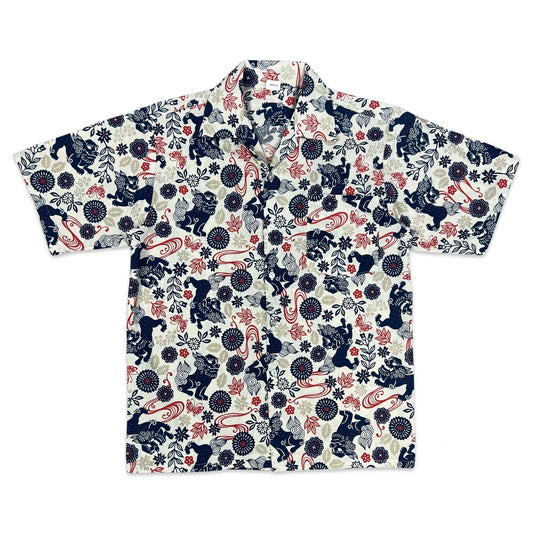 Vintage White Red & Navy Abstract Dragon Print Shirt S M