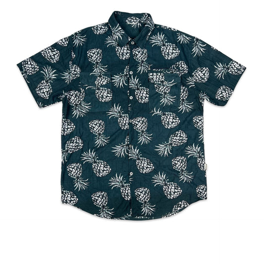 Vintage Dark Teal Pineapple Print Shirt XL XXL
