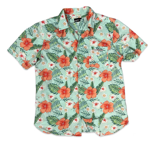 Pierre Cardin Green & Pink Floral Print Hawaiian Shirt M L