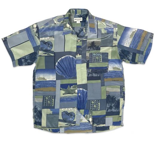 Vintage 80s Pierre Cardin Seashell Print Silk Shirt L XL