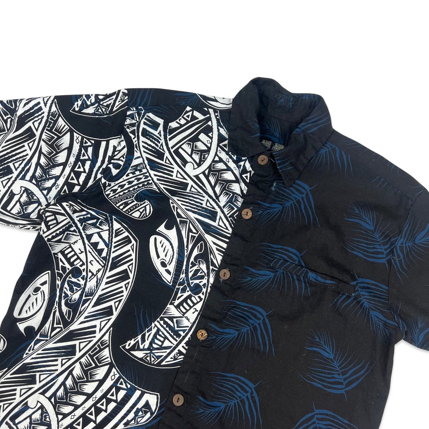 Vintage Black & White Abstract Print Hawaiian Shirt M L