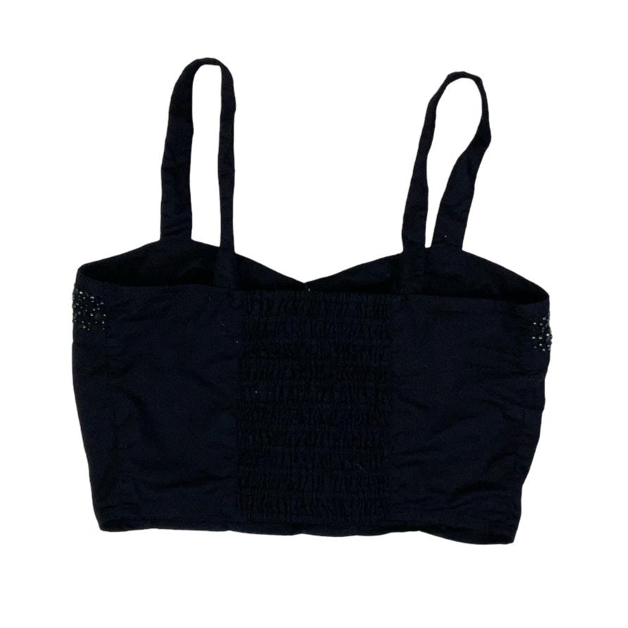 Vintage 90s Y2K ‘Best Connections’ Black Beaded Sequin Crop Tank Top 6 XS