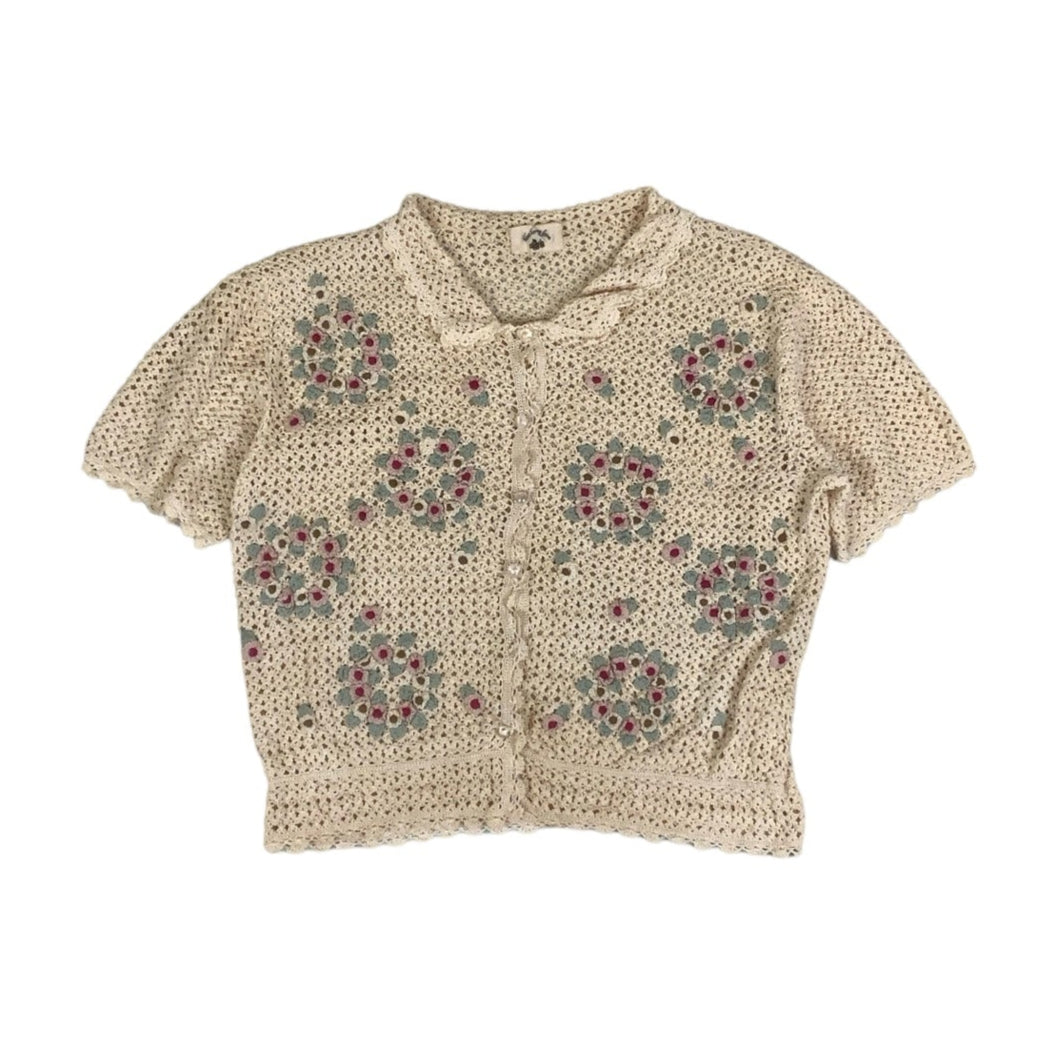 Vintage 90s Y2K ‘Blueberry Farm’ Cream Crochet Floral Top 12 14