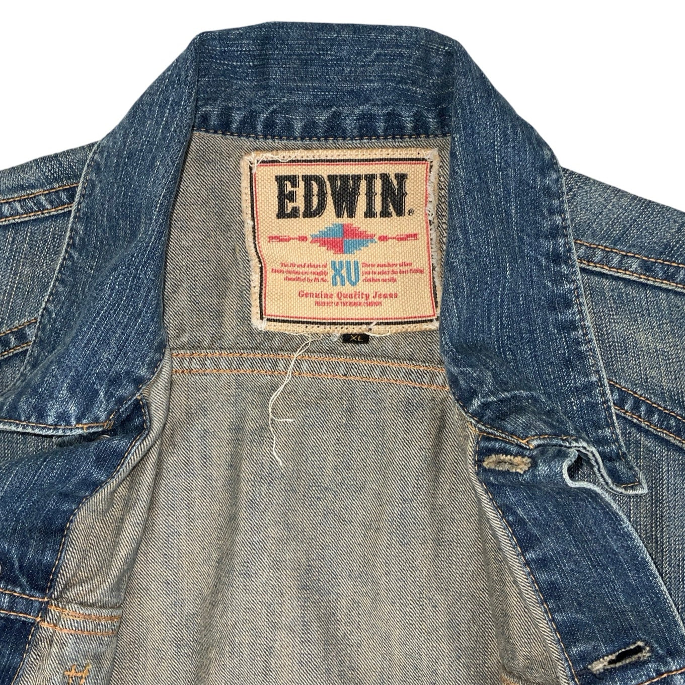 Vintage 90s ‘Edwin’ Blue Distressed Trucker Denim Jacket M