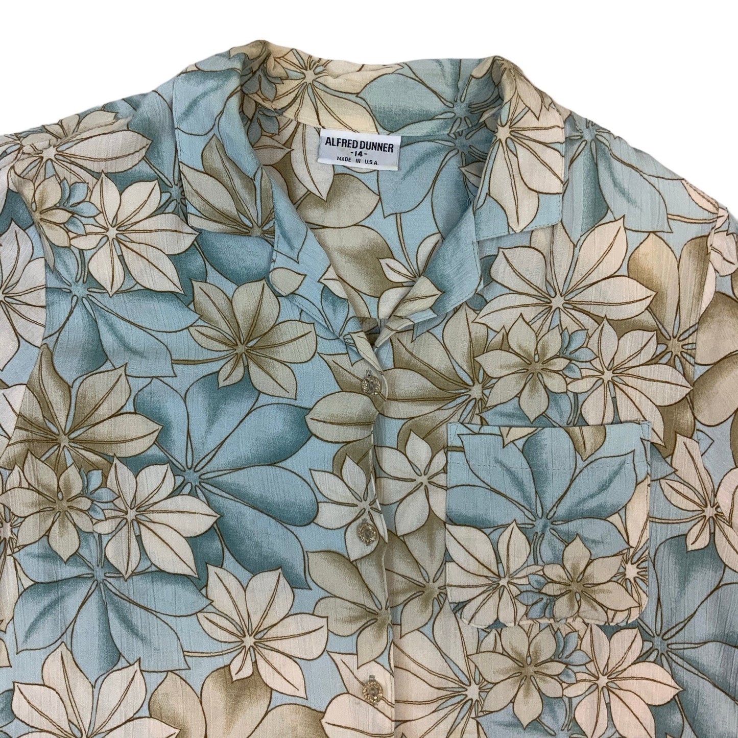 80s Blue & Beige Floral Hawaiian Shirt 14 16