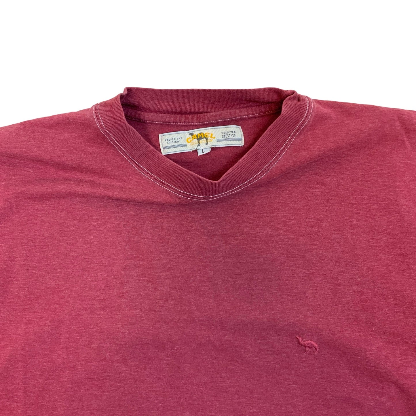Preloved Camel Red Tee with White Top Stitching L