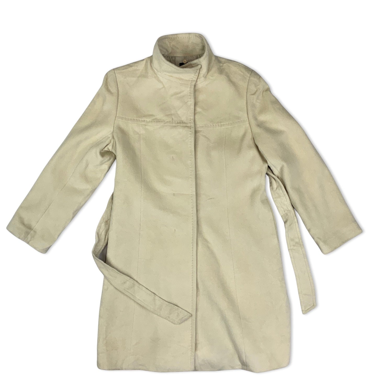 Vintage Belted Wool Coat Beige 10 12 14