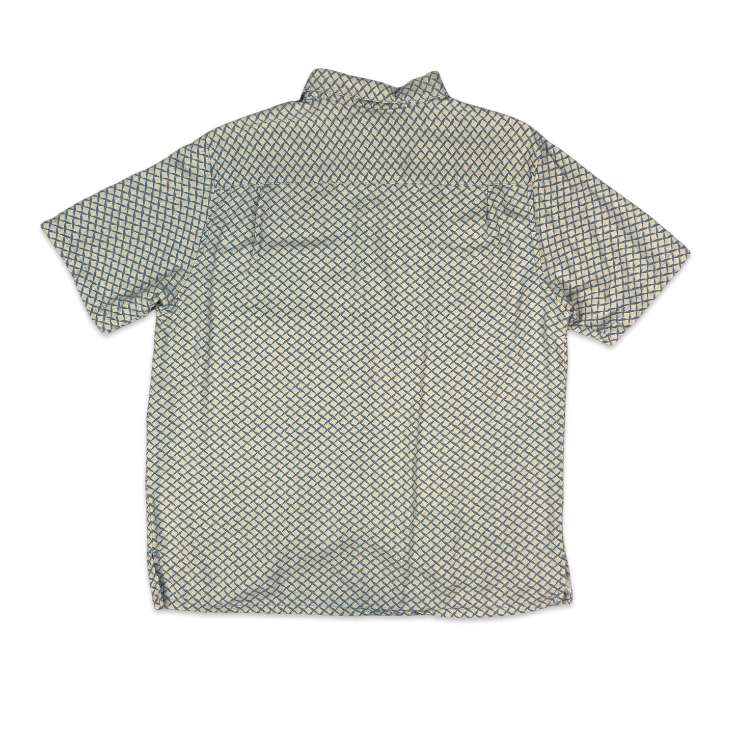 80s Blue & Beige Silk Shirt XL
