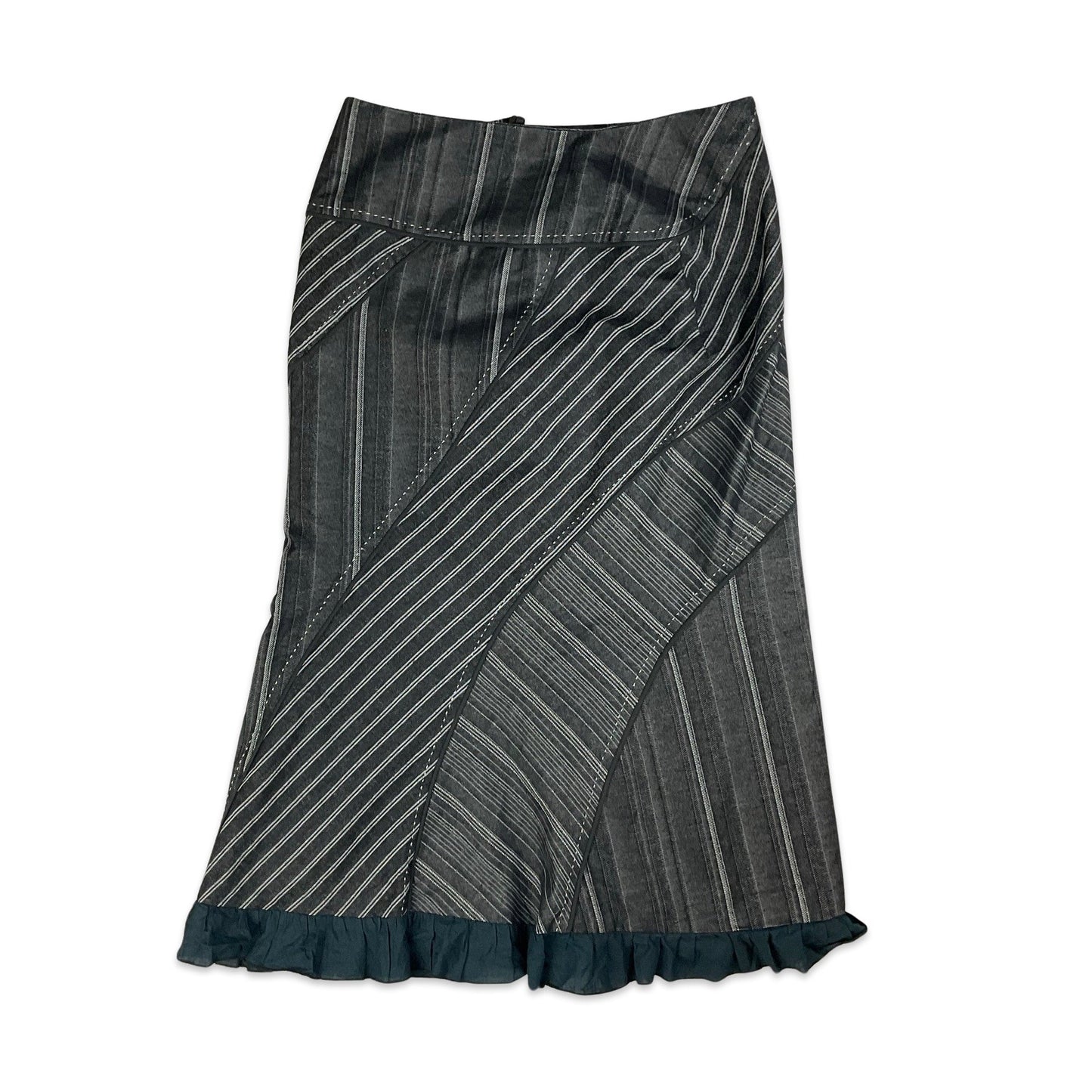 90s Black & Grey Striped Midi Skirt