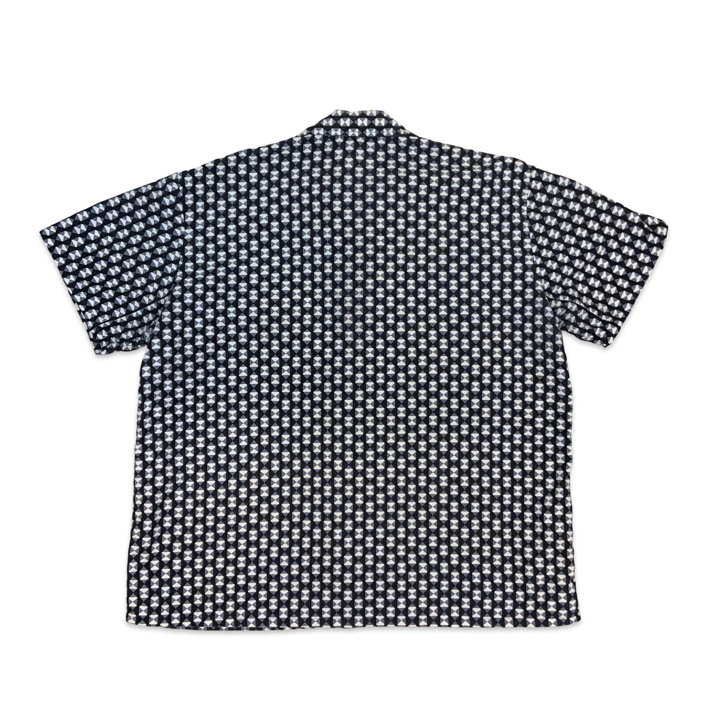 70s Blue & White Geometric Print Short Sleeve Shirt M L