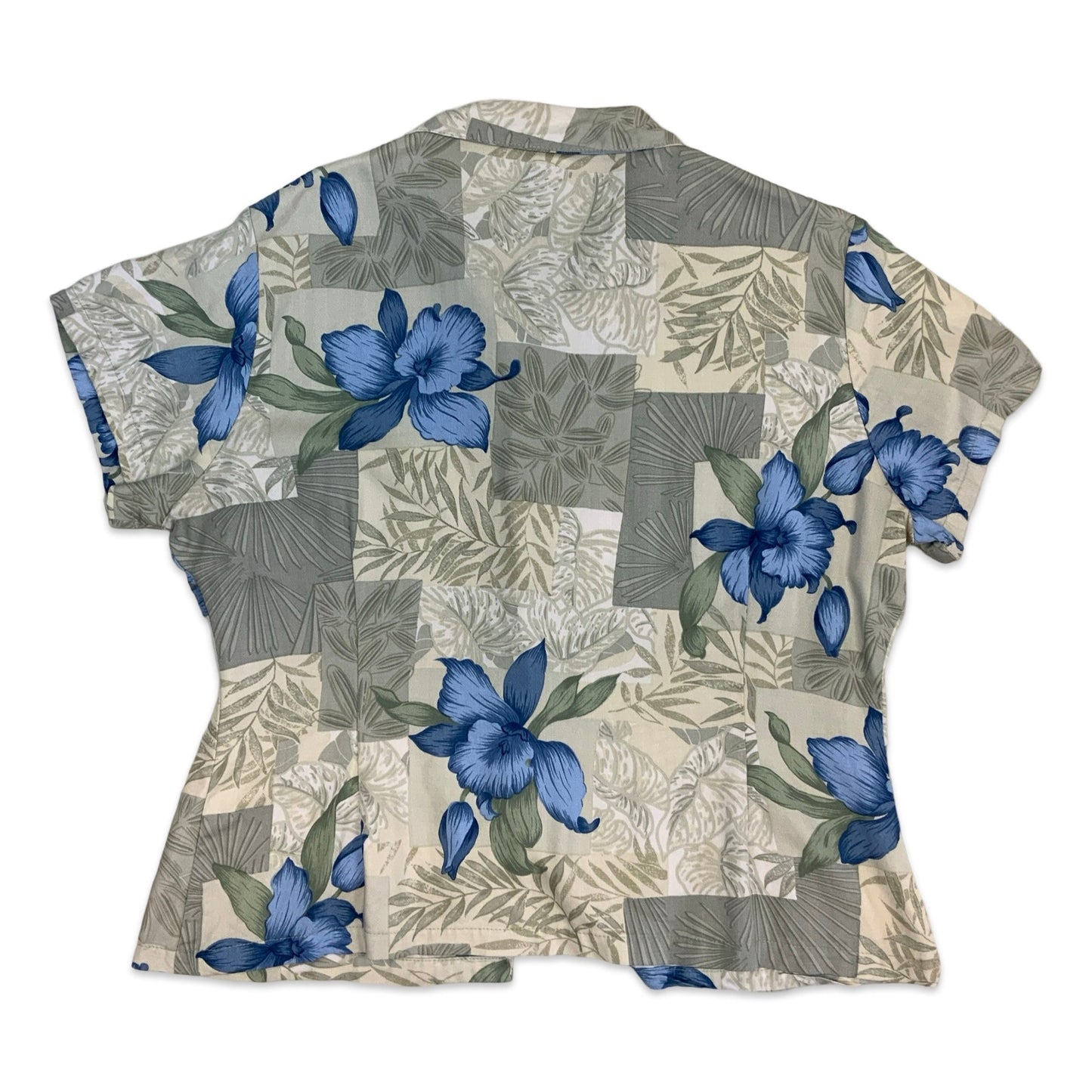 90s Blue Grey Floral Hawaiian Shirt
