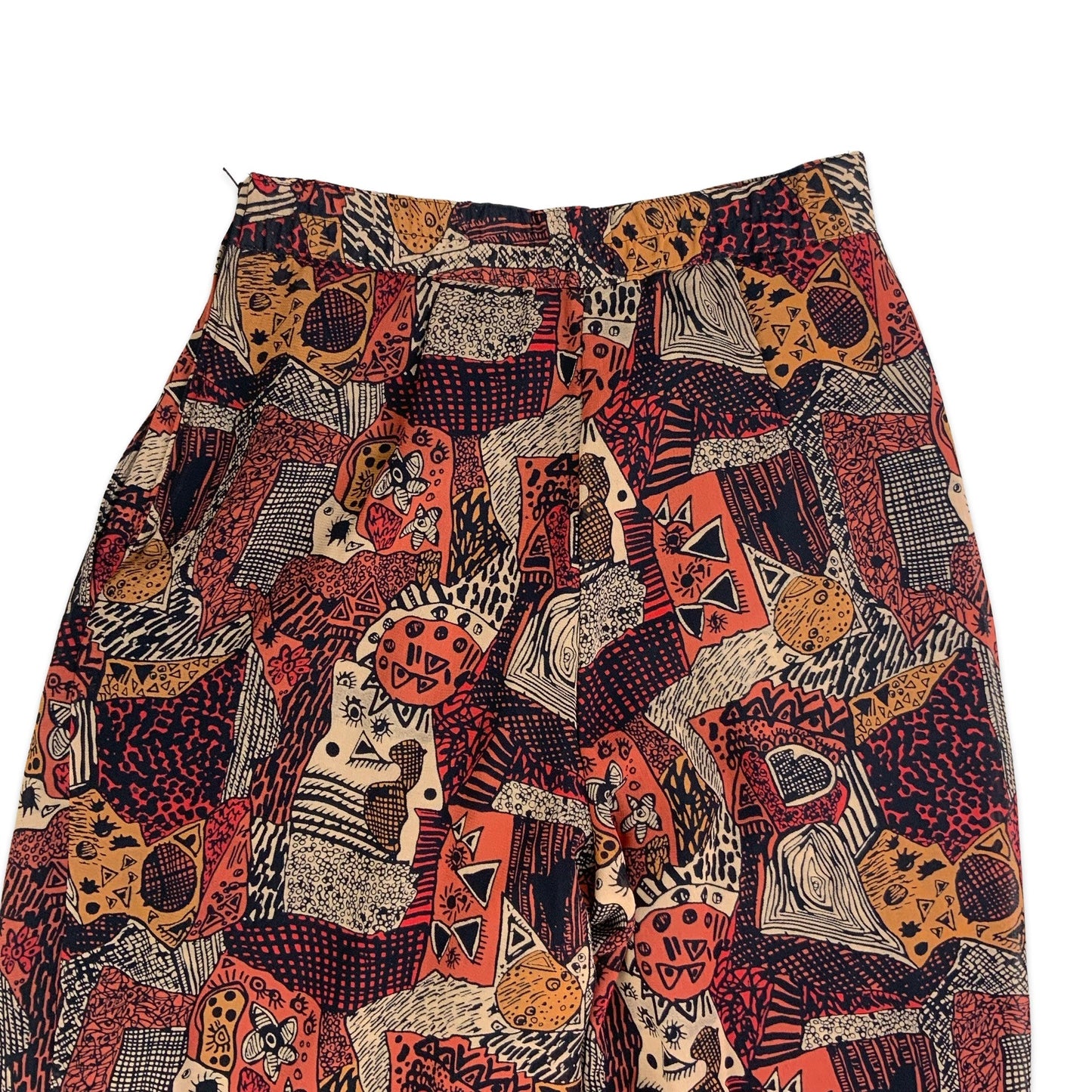 Vintage Red & Black Print Wide Leg Trousers 6 8 10